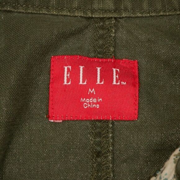 Elle Military Jacket Size M Womens Army Green Distress Full Zip Elastic Waist - Picture 9 of 11